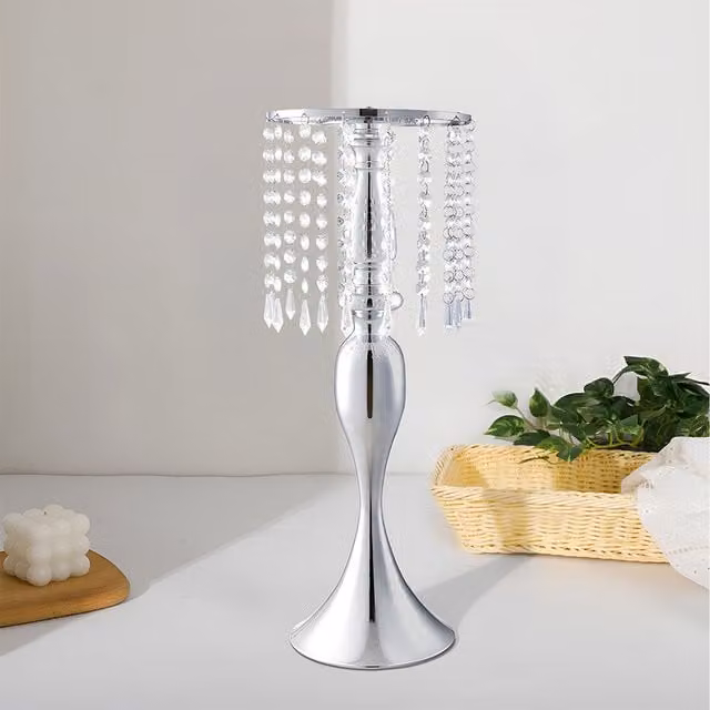 Lifeideas Silver Metal Wedding Table Centerpiece with Crystal Ornaments
