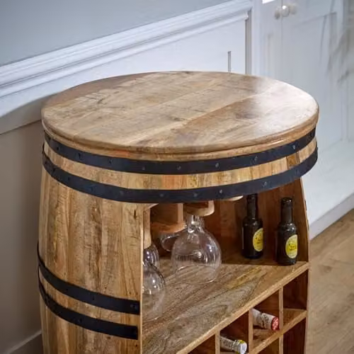 Adorable Lifestyle Surrey Solid Dark Barrel Wine Sideboard in Brown Mango Wood, W: 58 cm, D: 58 cm, H: 90 cm – 2