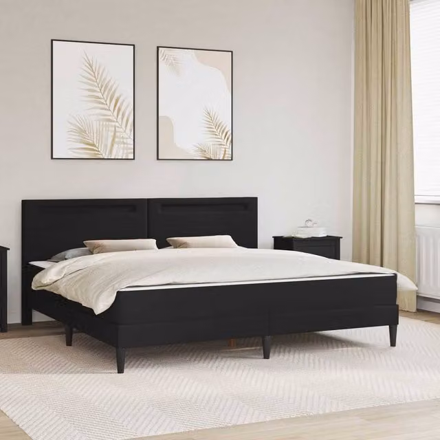 Berkfield Home Upholstered Faux Leather Bed Frame with LED Under-Bed Lighting, Black, W/D/H: 180 x 200 cm
