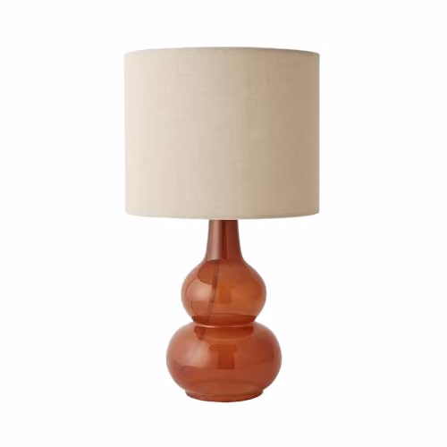 ValueLights Maguire Burnt Orange Glass Table Lamp with Fabric Shade and Bulb – 1