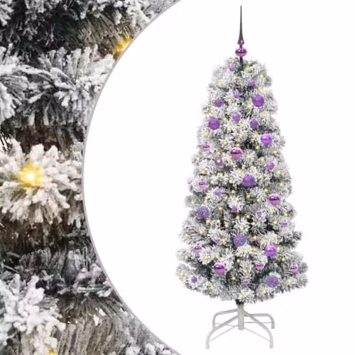 vidaXL Artificial Hinged Christmas Tree in Green and White, Height: 150 cm – 1