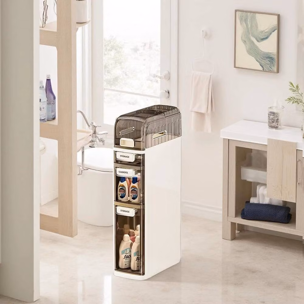 VOGREX Slim White Freestanding Bathroom and Kitchen Storage Unit Narrow Cabinet Organizer – 2
