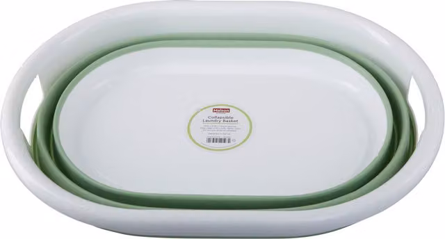 Orsina Oval Collapsible Laundry Basket in Green and White with Side Handles