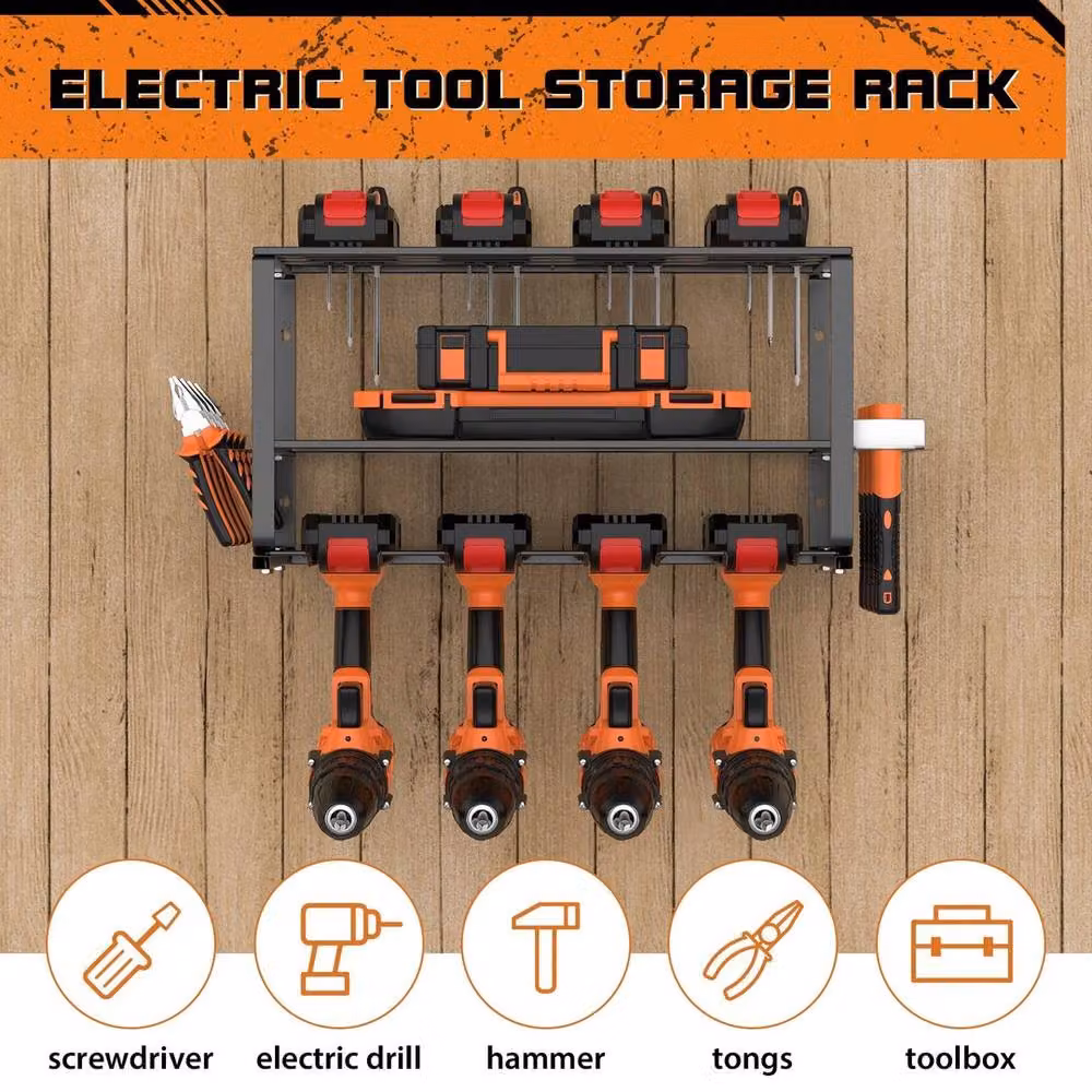 FLAVORA 3-Layer Wall Mounted Power Tool Organiser, Black, W: 1000 cm, H: 52 cm – 3