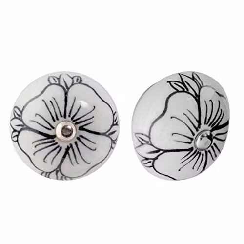 Nicola Spring Ceramic Cupboard and Drawer Knobs with Floral Design, Pack of 24, Black and White – 2