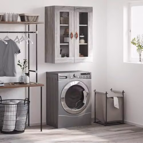 vidaXL Wall Mounted Cabinet in Grey with Glass Doors, W/D/H: 69.5 x 34.0 x 90.0 cm – 2
