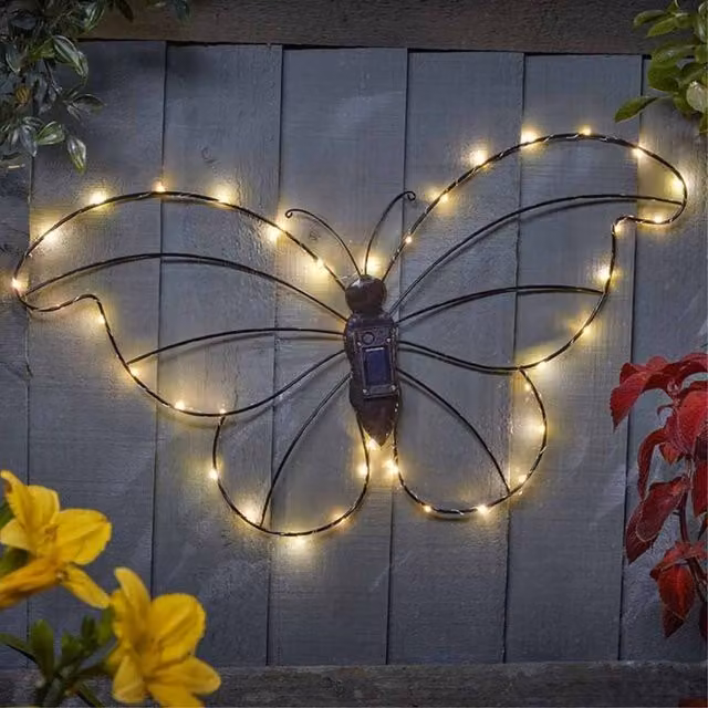 Marco Paul Black Solar LED Butterfly Garden Light in Warm White, Height: 30 cm