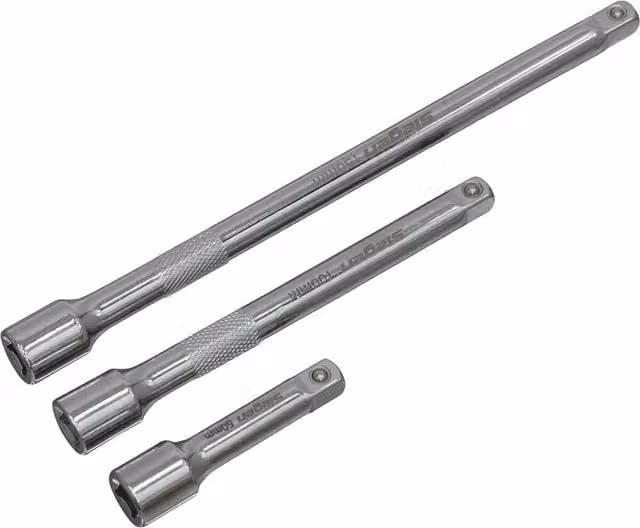 Loops 3 Piece 1/4 inch Square Drive Steel Extension Bar Set in Silver