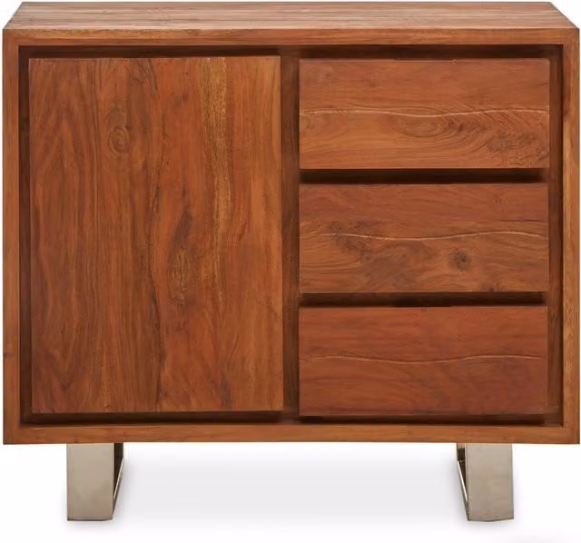 Orsina Modern Acacia Wood Sideboard with One Door and Three Drawers in Brown – 1