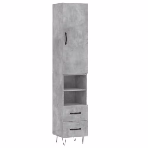 vidaXL Modern Highboard in Concrete Grey, W/D/H: 34.5 x 34 x 180 cm