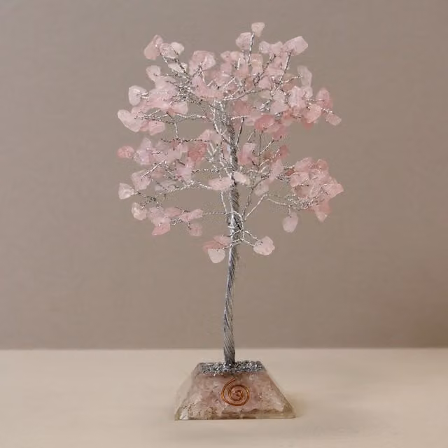 KDMD Rose Quartz Gemstone Tree with Organite Base in Pink – 1
