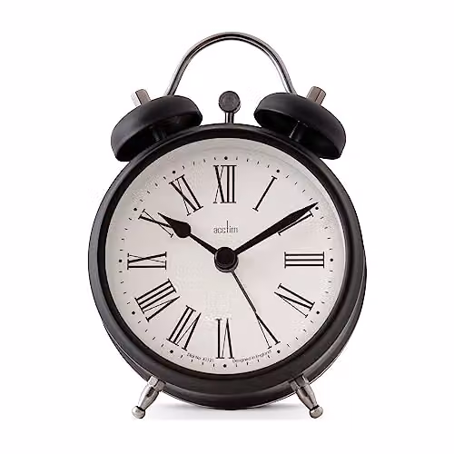 Acctim Shefford Analogue Quartz Tabletop Alarm Clock with Bell in Black
