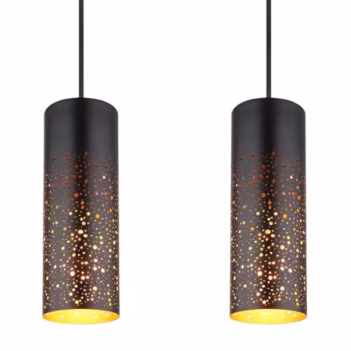 Globo Lighting Modern Metal Bar Pendant Light in Black and Gold/Brass with Height Adjustable Suspension – 5