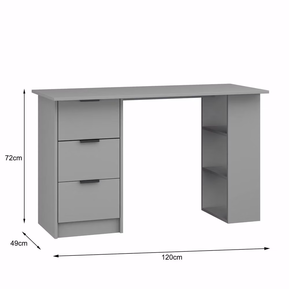 Home Source Modern Computer Desk with 3 Drawers and Open Shelving in Grey and White – 4