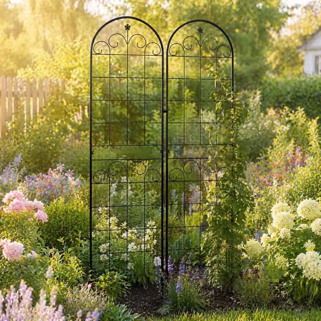 STILVORA Set of 2 Black Powder-Coated Steel Garden Trellis Support Panels, H 180 cm x W 50 cm
