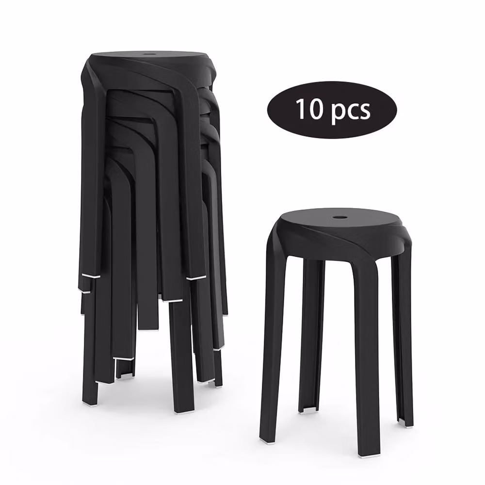 Living and Home Set of 10 Black Stackable Round Plastic Dining Stools – 4