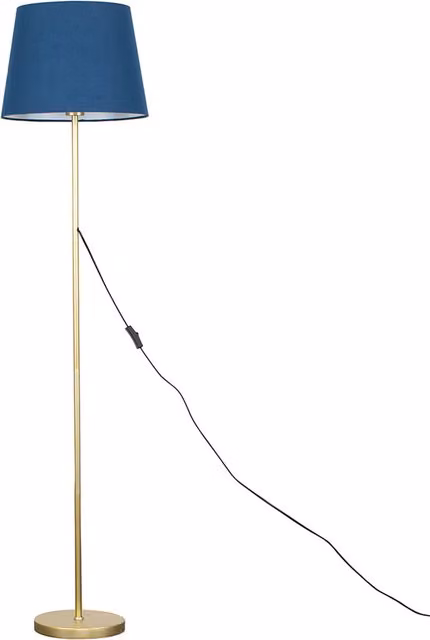 ValueLights Modern Gold Metal Floor Lamp with Blue Fabric Cylinder Shade