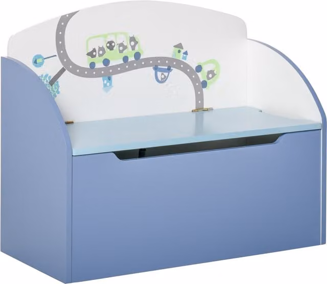 HOMCOM Blue Wooden Kids Toy Storage Chest and 2-in-1 Chair, W: 60 cm, D: 30 cm, H: 50 cm – 1