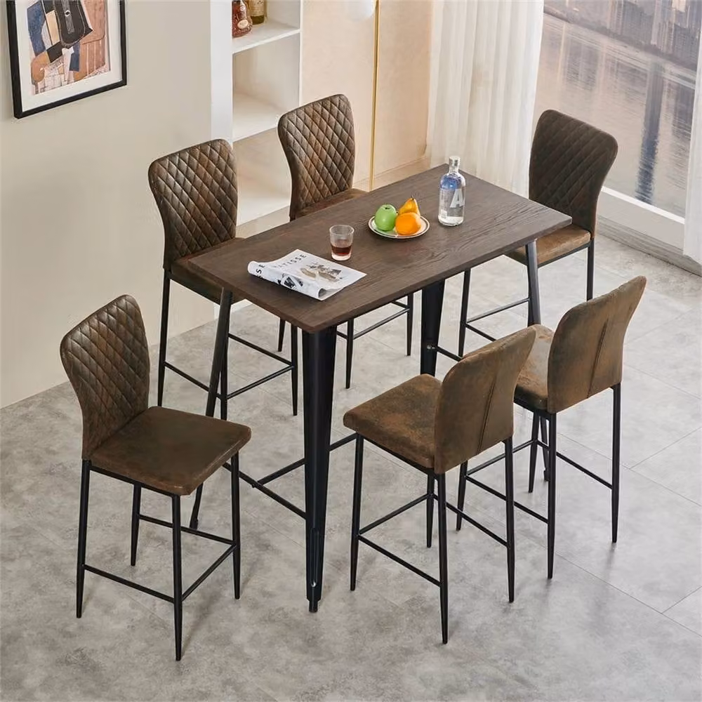 FORGEVIO Modern Faux Suede Bar Stools, Set of 6, Brown – 5