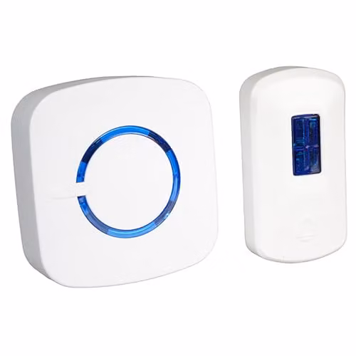 mysmartbuy Battery Powered Wireless Doorbell and Water-Resistant Receiver with 100m Range, LED Flash and 36 Melodies in White and Blue