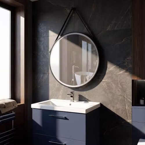 Balterley Round LED Bathroom Mirror with Demister and Hanging Strap, Black, Diameter: 80 cm – 6