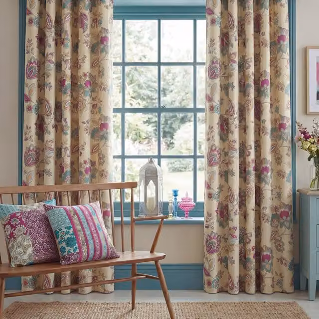 Dreams & Drapes Marinelli Thermal Insulating Pencil Pleat Curtains, Multicolour Floral, Width: 168 cm, Drop: 183 cm – 2