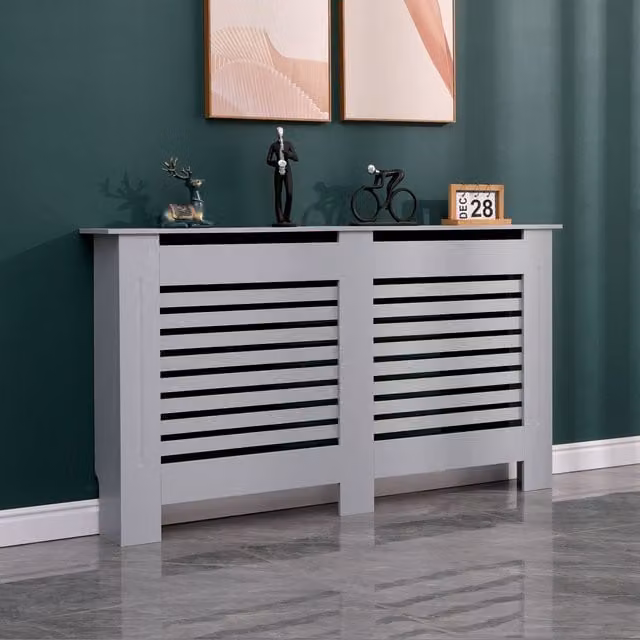 WestWood Grey MDF Wooden Wall Shelf Radiator Cover with Striped Design