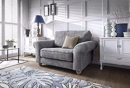 Abakus Direct Ingrid 2 Seater Cuddle Sofa in Steel Grey with Luxury Braided Chenille Fabric, W/D/H: 145 x 95 x 90 cm