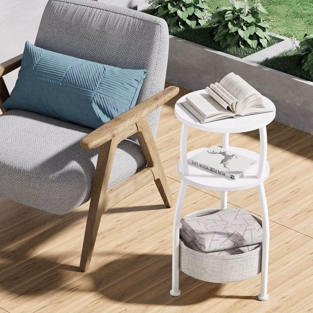 FORGEVIO Round 3 Tier Side Table in White – 5