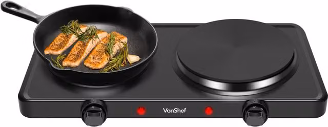 VonShef Electric Double Hot Plate in Black