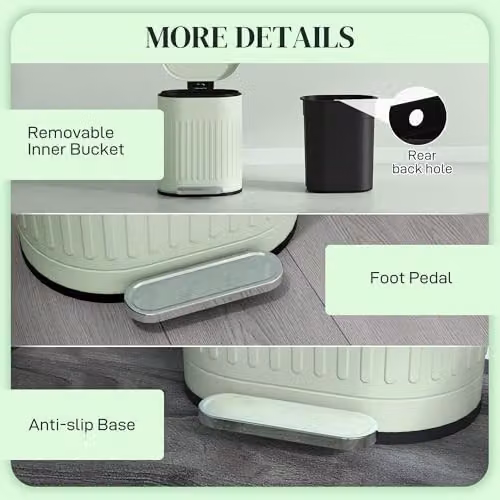 HOMCOM 20L Metal Pedal Bin with Soft-close Lid and Removable Inner Bucket, Green, W/D/H: 31.2 x 31.2 x 45.0 cm – 3