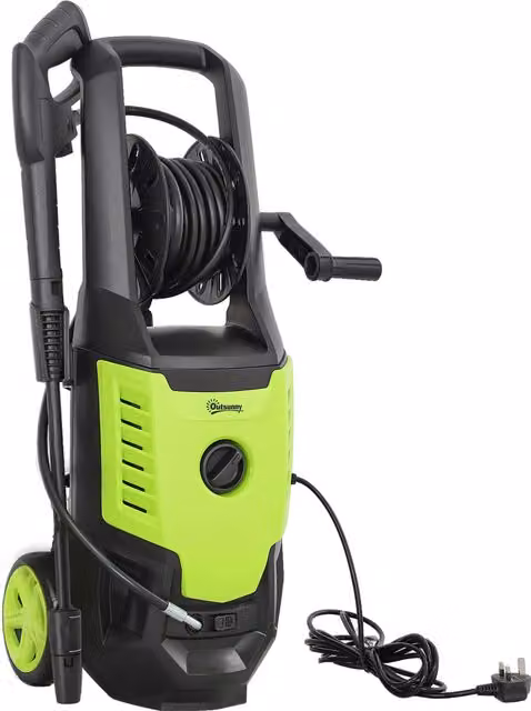 Outsunny 2200W High Pressure Washer with 170 Bar Pressure and 420 L/h Flow, Portable Electric Power Washer featuring Adjustable Nozzle, 6M Hose and Hose Reel for Home Patio, Car and Driveway