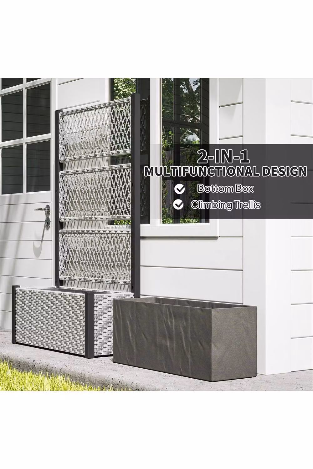 ERGOVEXA Garden Planter Box with Trellis, Grey, W/D/H: 90 x 35 x 148 cm – 2