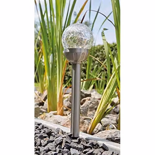 Luxform Conga LED Solar Spike Light with Silver Stainless Steel Sphere and Glass Globe – 2