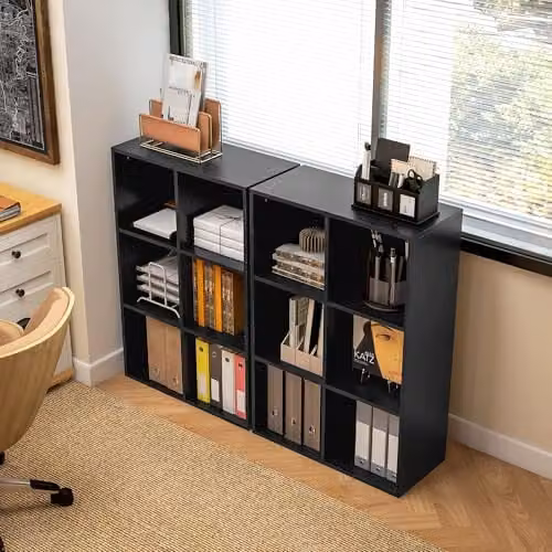 HOMCOM Modern 3 Tier Cube Bookshelf with 6 Open Compartments in Black, W/D/H: 65.5 x 30.0 x 97.5 cm – 7