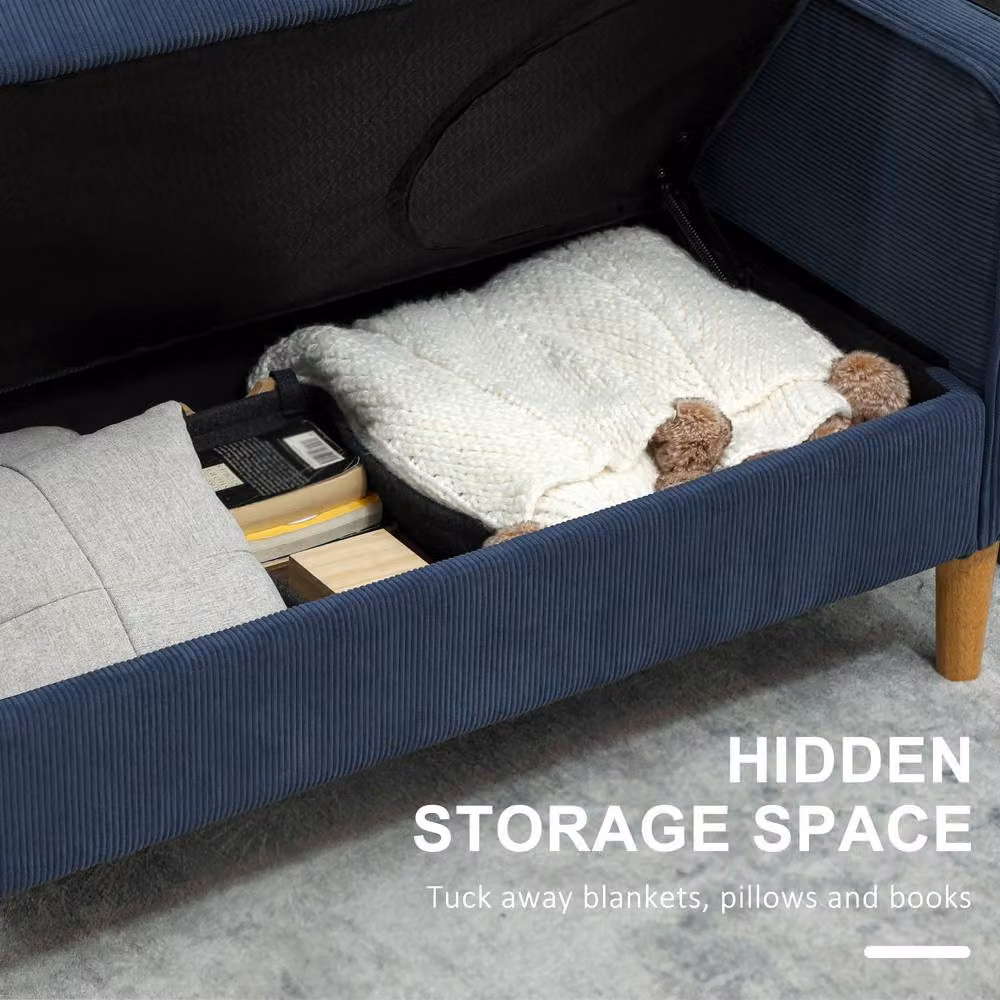 HOMCOM Compact 2 Seater Upholstered Sofa with Under Seat Storage in Blue – 4