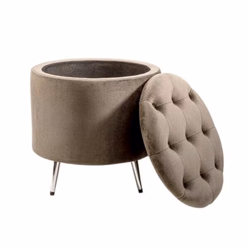 Madison & Mayfair Grey Darcy Velvet Ottoman Stool with Silver Legs