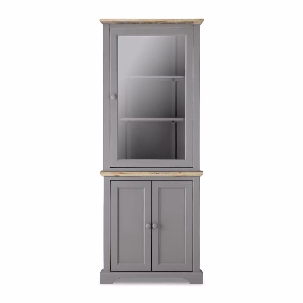 Statement Furniture Florence Corner Display Cabinet with Glass Doors in Light Grey, H: 200 cm x W: 78 cm x D: 35 cm – 2