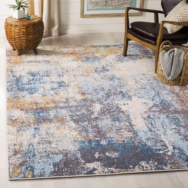Livabliss Ankara Abstract Modern Marble Rug in Grey and Blue, W: 200 cm, D: 275 cm