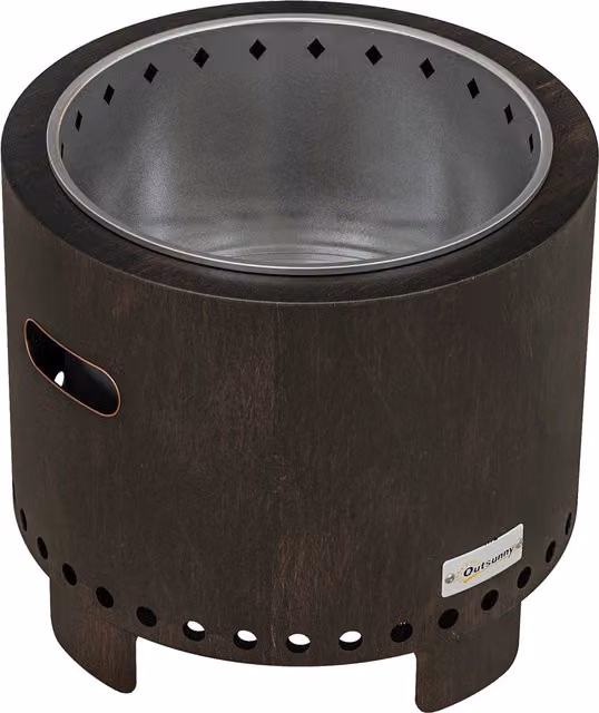 Outsunny Metal Smokeless Wood-burning Fire Pit Bowl, Black, W: 45 cm, D: 45 cm, H: 42 cm