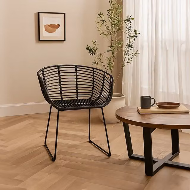 Orsina Modern Black Matt Polyrattan Armchair for Dining Room, Living Room or Garden, W/D/H: 61 x 73 x 61 cm – 1