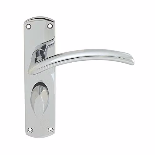 Loops Arched Lever Bathroom Backplate Door Handle in Polished Chrome, W: 170 mm, H: 42 mm