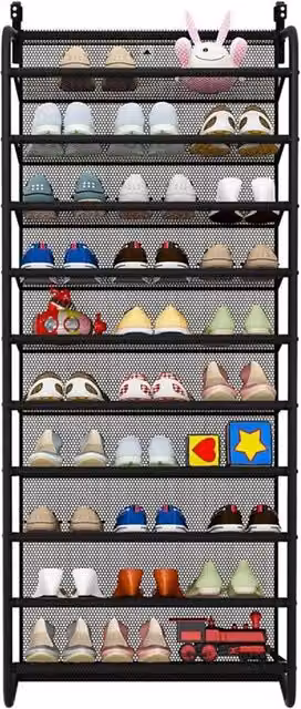 FORGEVIO 30 Pair Over Door Hanging Shoe Rack in Black