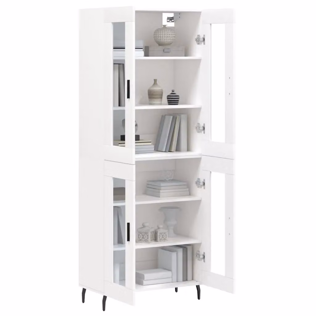 Berkfield Home Modern White Highboard with Glass Doors, W/D/H: 69.5 x 34 x 180 cm – 2