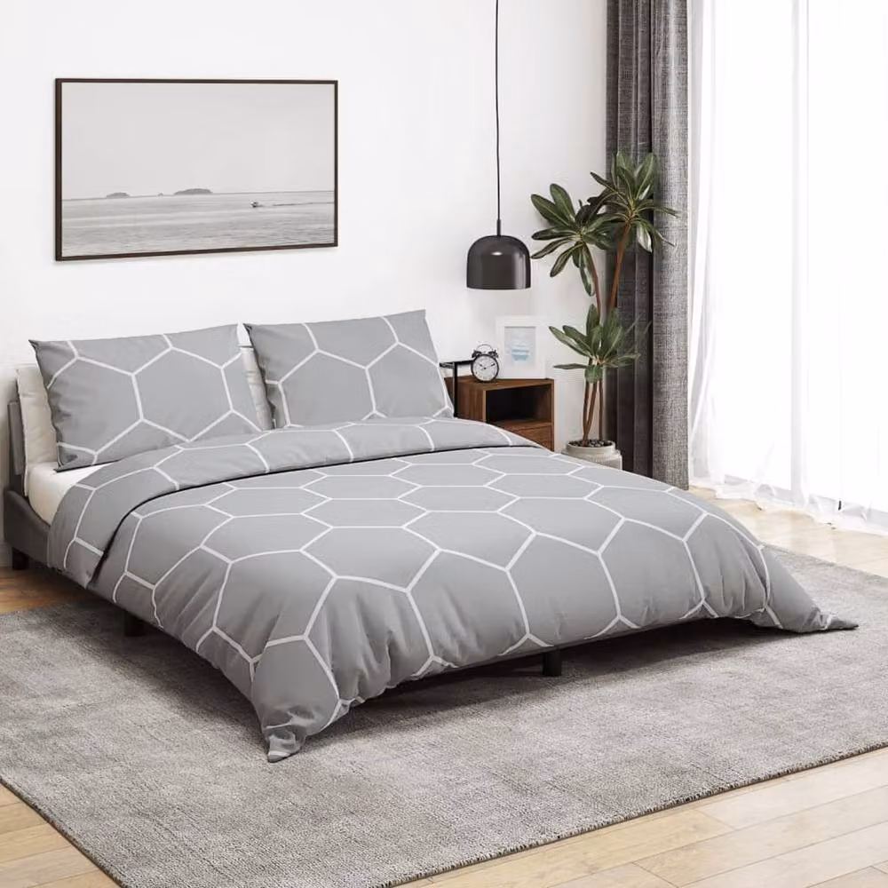 Berkfield Home Elegant Grey Cotton Duvet Cover and Pillowcase Set – 2