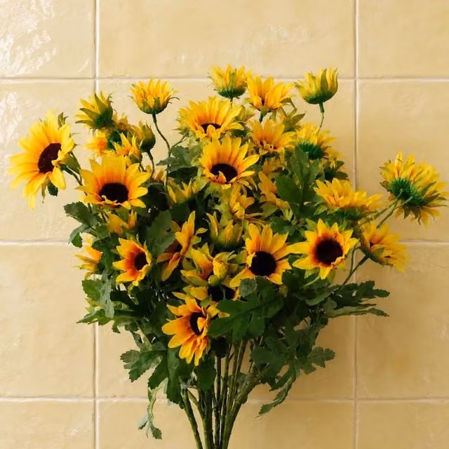 Leaf Pack of 6 Yellow Artificial Daisy Flower Sprays, 70 cm