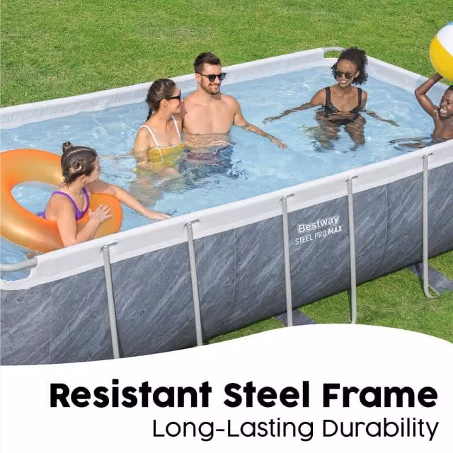 Bestway Steel Pro MAX Rectangular Above Ground Pool Set with Pump and Ladder, Marble Blue, W: 405.4 cm, D: 203.2 cm, H: 100.33 cm