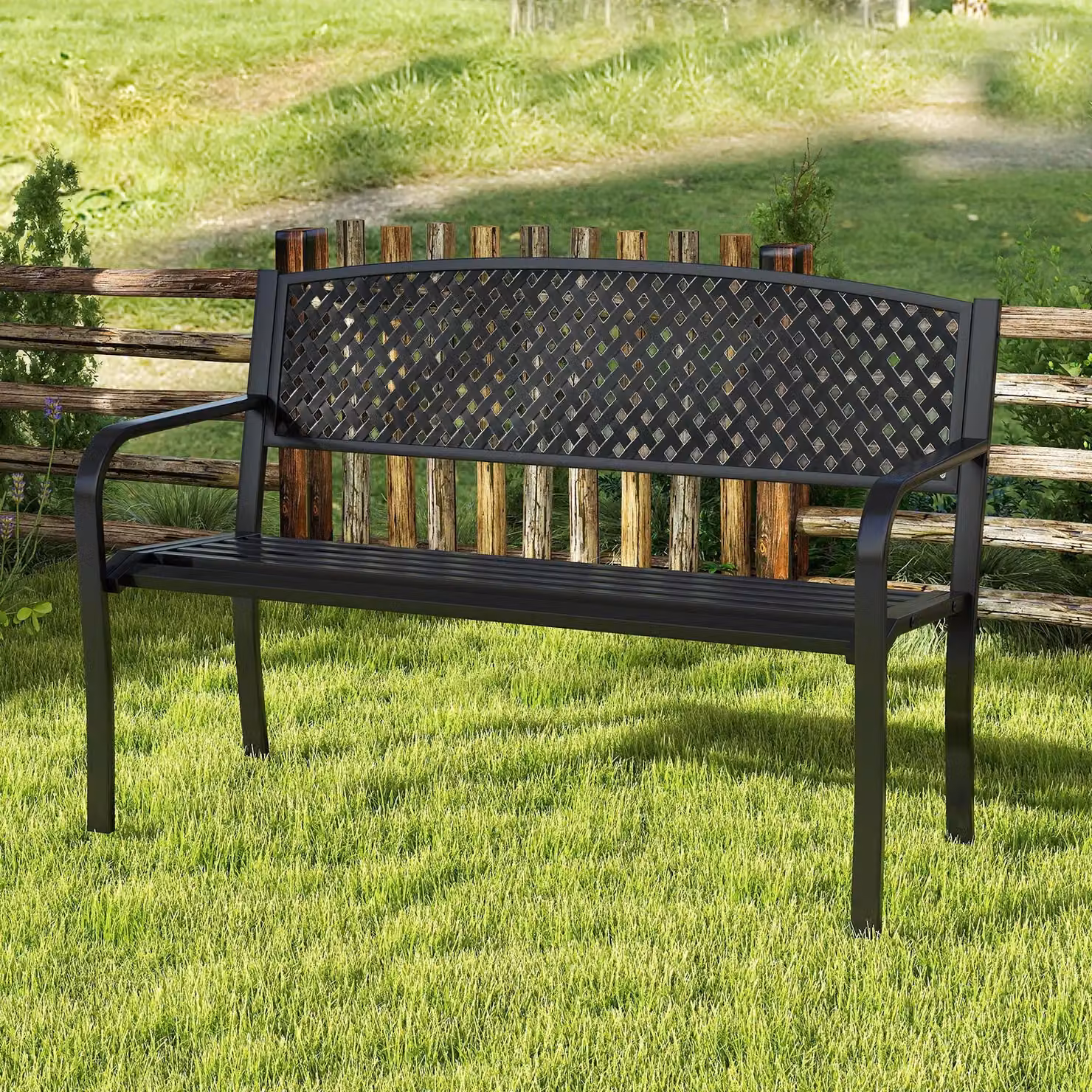 Costway Metal Outdoor Loveseat Garden Bench in Black – 4