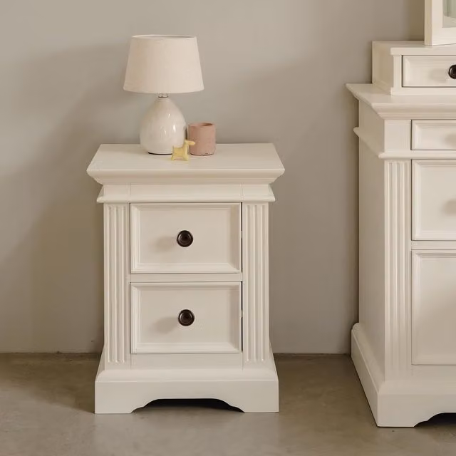Statement Furniture Classic Lacquered Metal Bedside Table in Cream