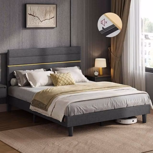The Bazaarist King Adjustable Upholstered Bed Frame in Grey, W/D/H: 150 x 200 x 116.5 cm